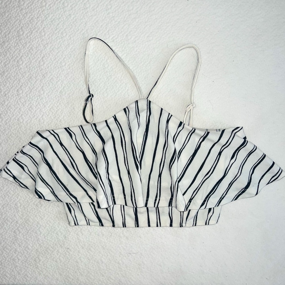 Striped Ruffle Womens Crop Top, Size M